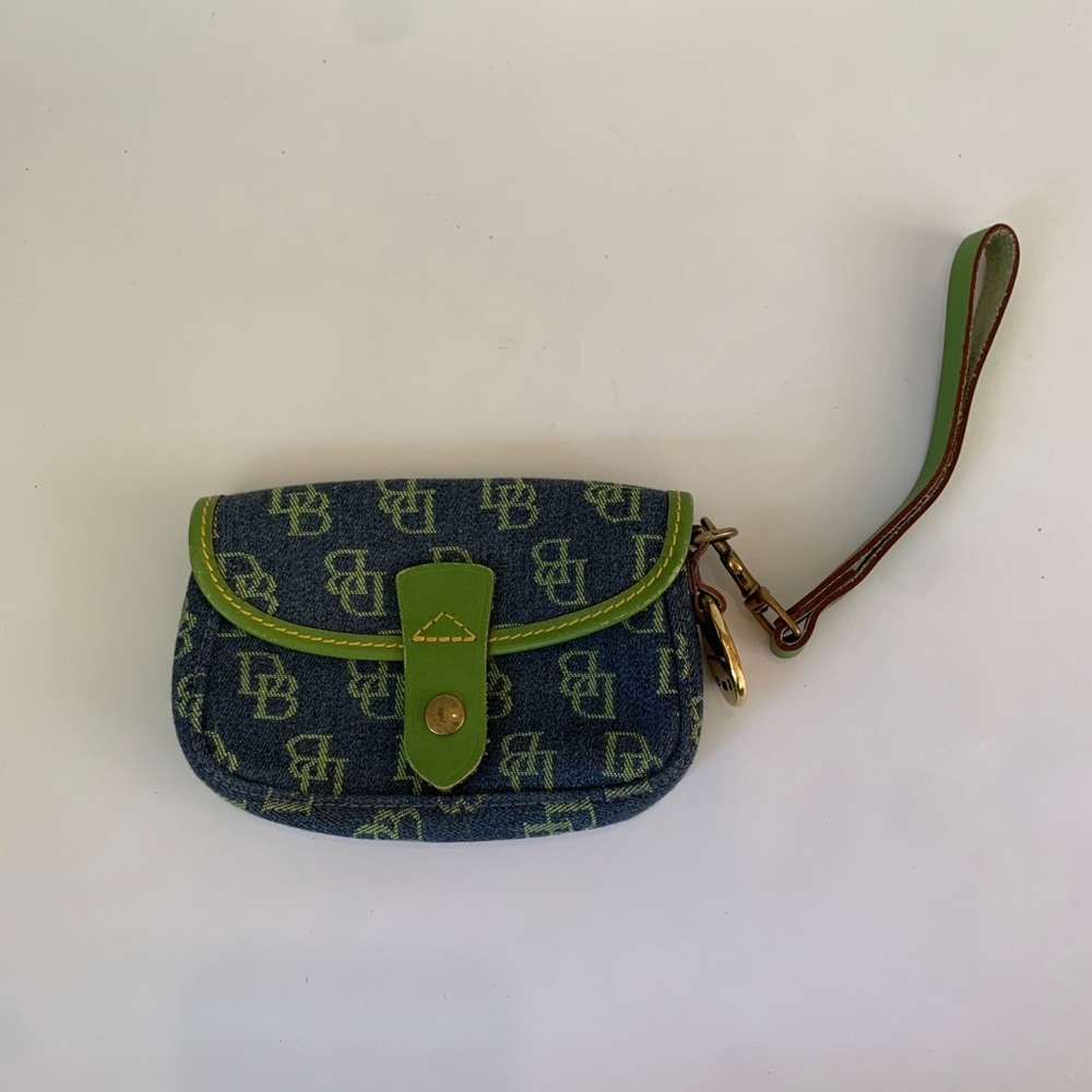 Dooney and Bourke Denim and green wristlet